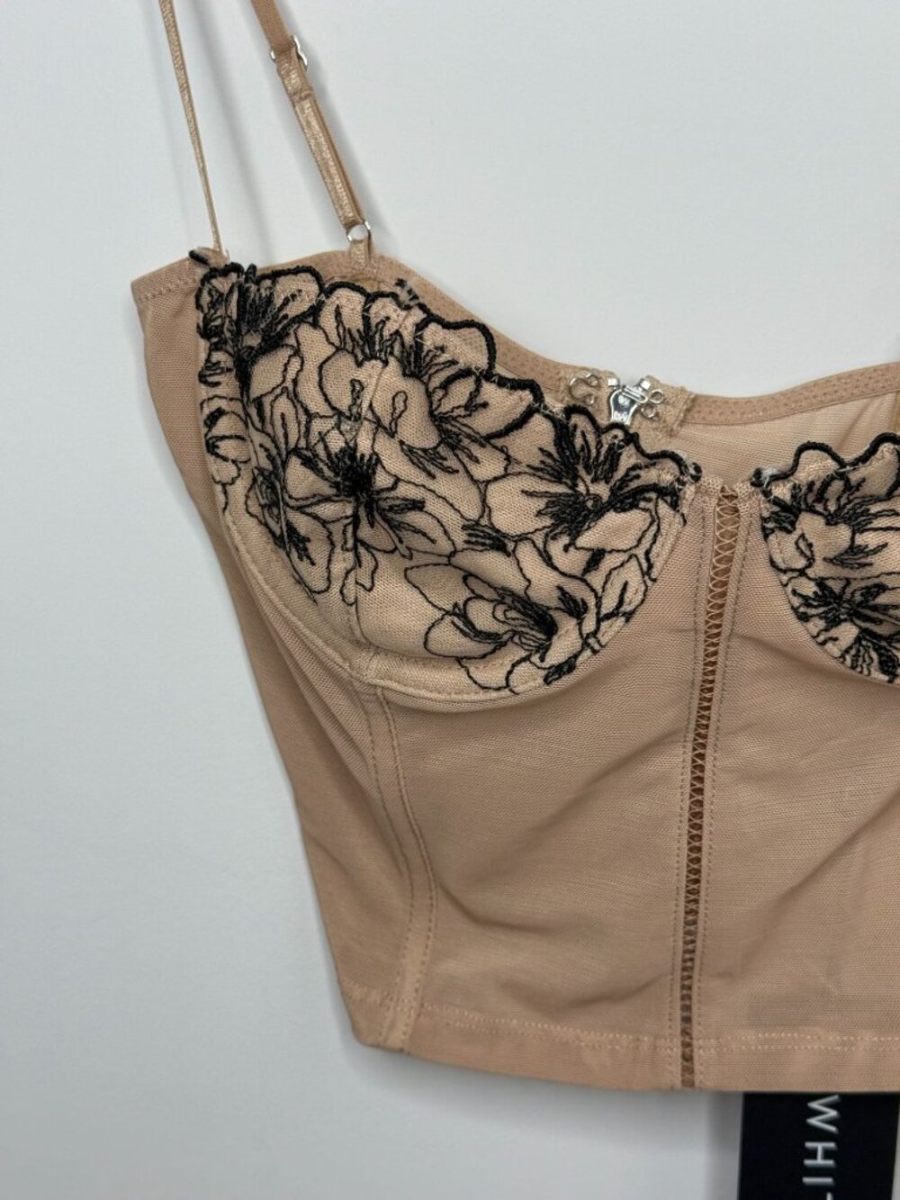 White Fox Nude Black Floral Lace Corset Bustier Crop Top S - Picture 8 of 11